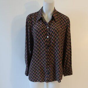 Womens Dorothee Schumacher Black, Green, Pink Design Button Down Blouse 4